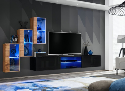 Complete designer modern living room wall unit shelves TV stand 3x wall cabinet